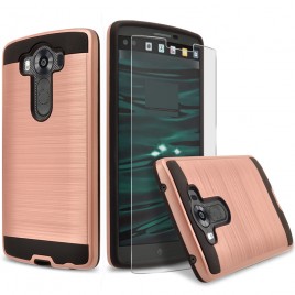 LG V10 Case, 2-Piece Style Hybrid Shockproof Hard Case Cover with [Premium Screen Protector] Hybird Shockproof And Circlemalls Stylus Pen (Rose Gold)
